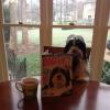 Brisa reading over morning coffee! (Her dad is on the cover)